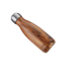 Cola Shape 500ml Double Wall Vacuum Stainless Steel Insulated Wood Finishing Water Bottle
